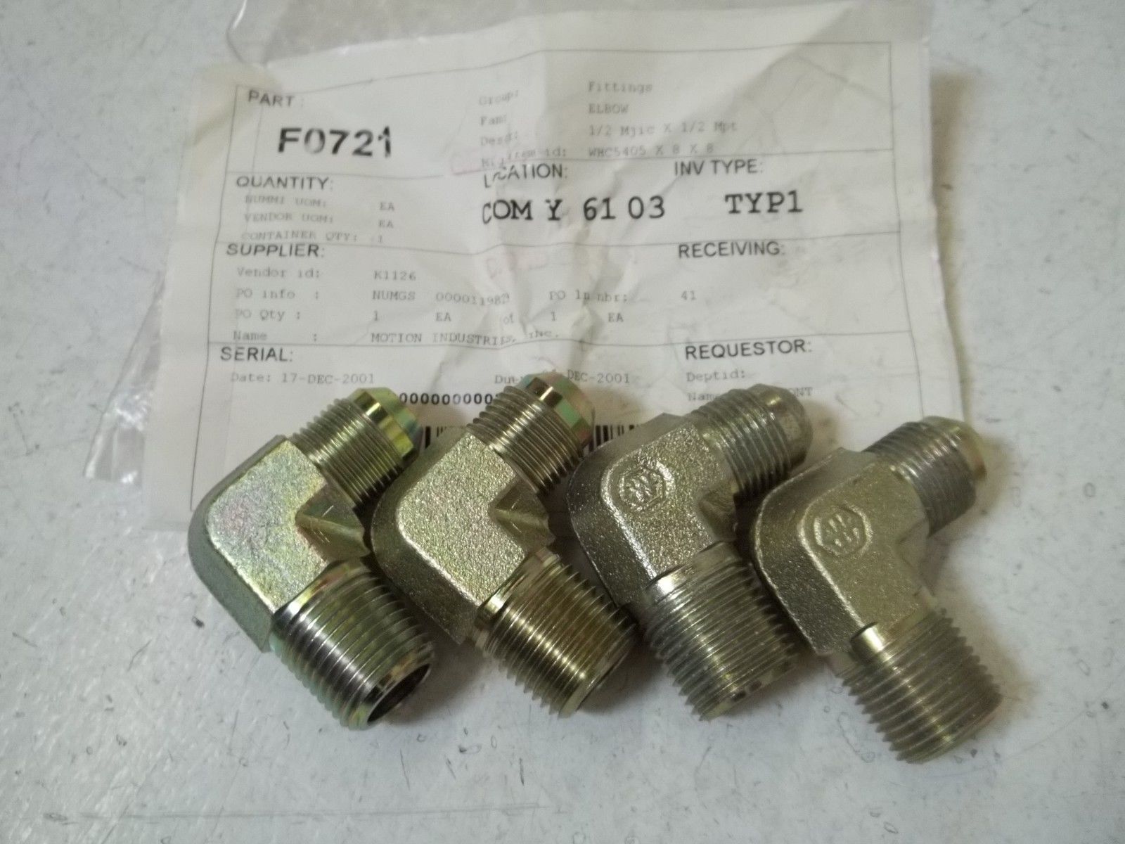 LOT OF 4 WHC5405 X 8 X 8 1/2" MJIC X 1/2" MPT NSNP