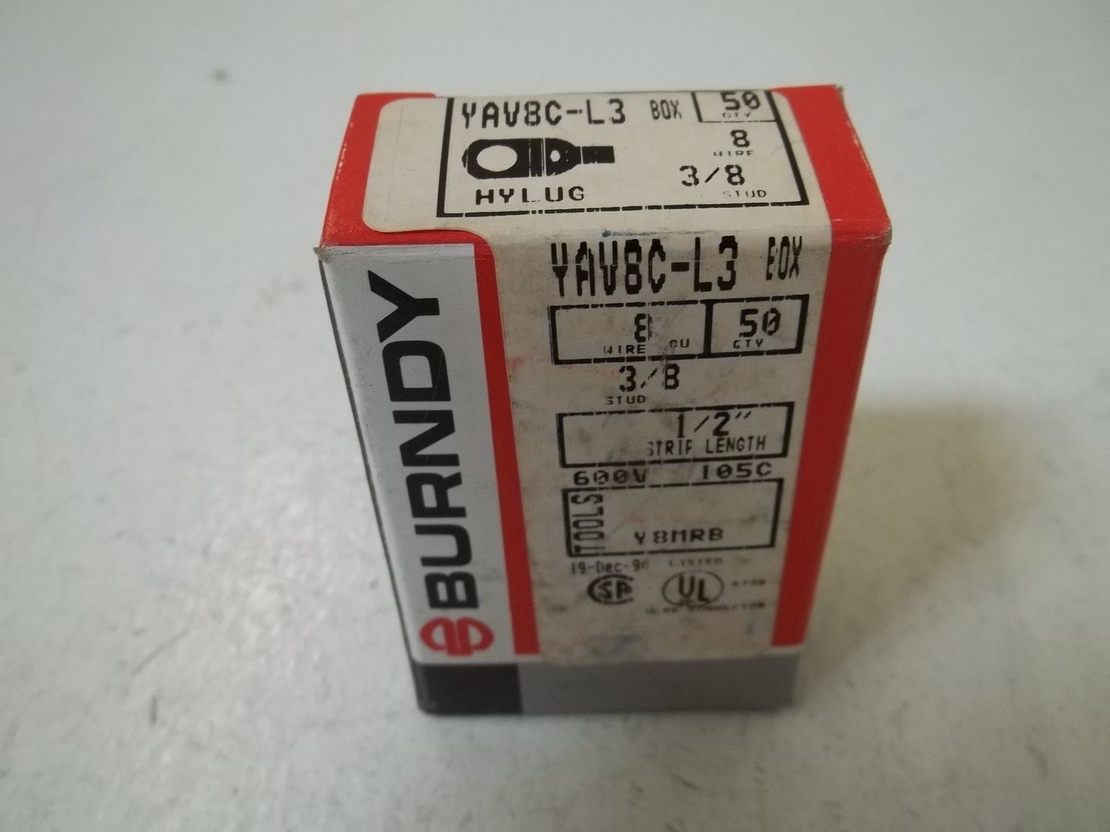 LOT OF 50 BURNDY YAV8C-L3 HYLUG 8WIRE, 3/8STUD NSMP