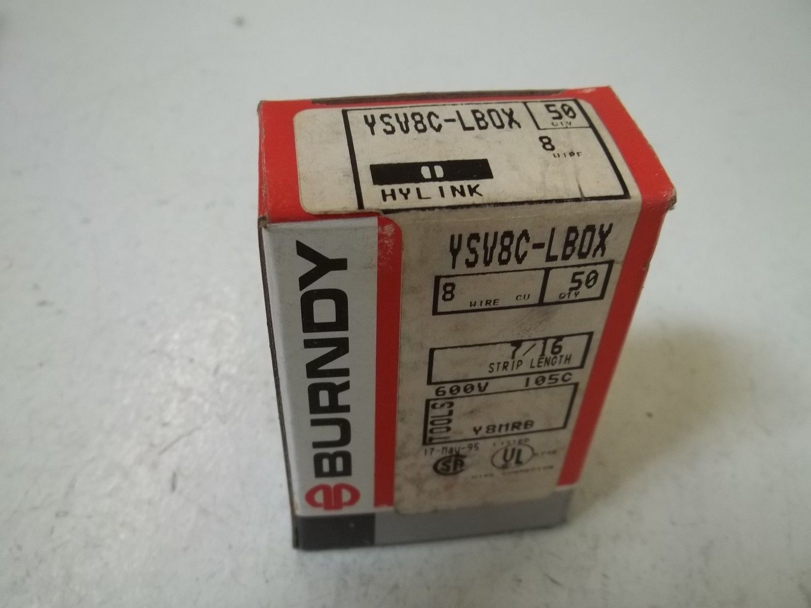LOT OF 50 BURNDY YSV8C-LBOX HYLINK 8WIRE,7/16 STRIP LENGTH NSMP