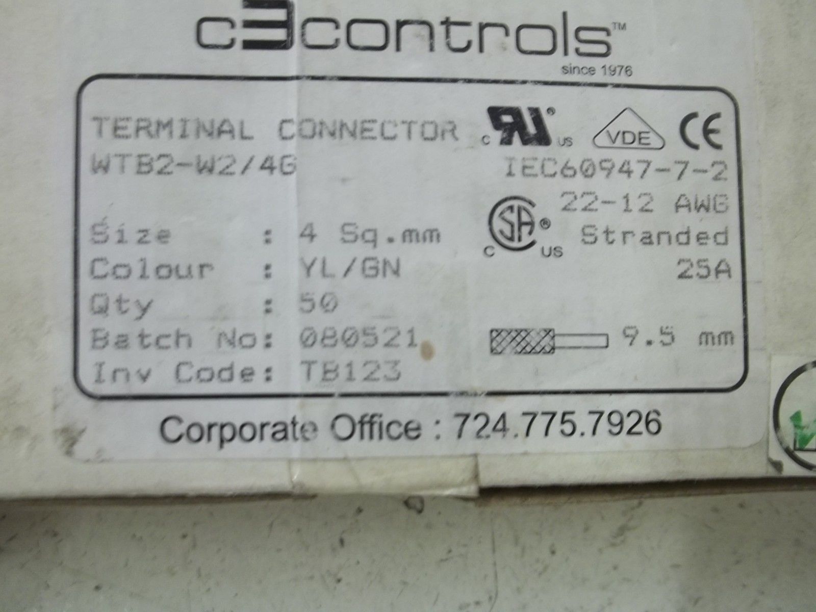 LOT OF 50 CE CONTROLS WTB2-W2/4G TERMINAL CONNECTOR NSMP
