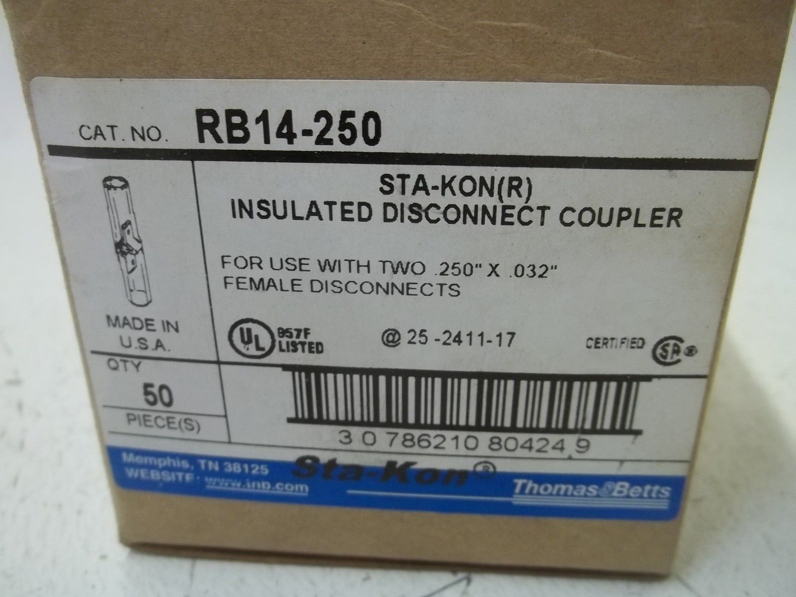 LOT OF 50 THOMAS & BETTS RB14-250 INSULATED DISCONNECT COUPLER NSMP
