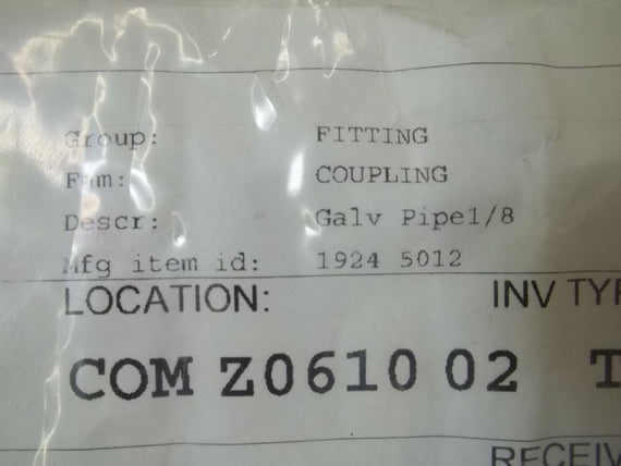 LOT OF 5 1924 5012 GALV PIPE 1/8" *NEW NO BOX*