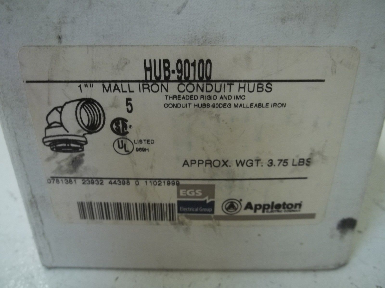 LOT OF 5 APPLETON HUB-90100 1" MALL IRON CONDUIT HUBS NSMP