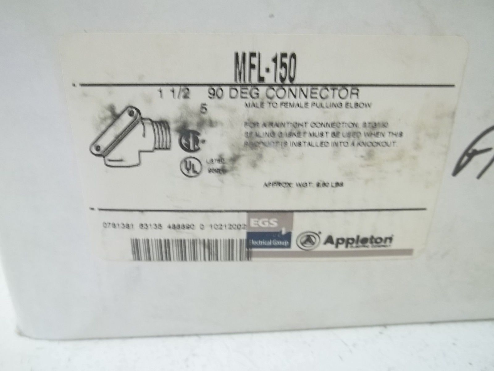 LOT OF 5 APPLETON MFL-150 1-1/2" 90 DEGREE CONNECTOR NSMP