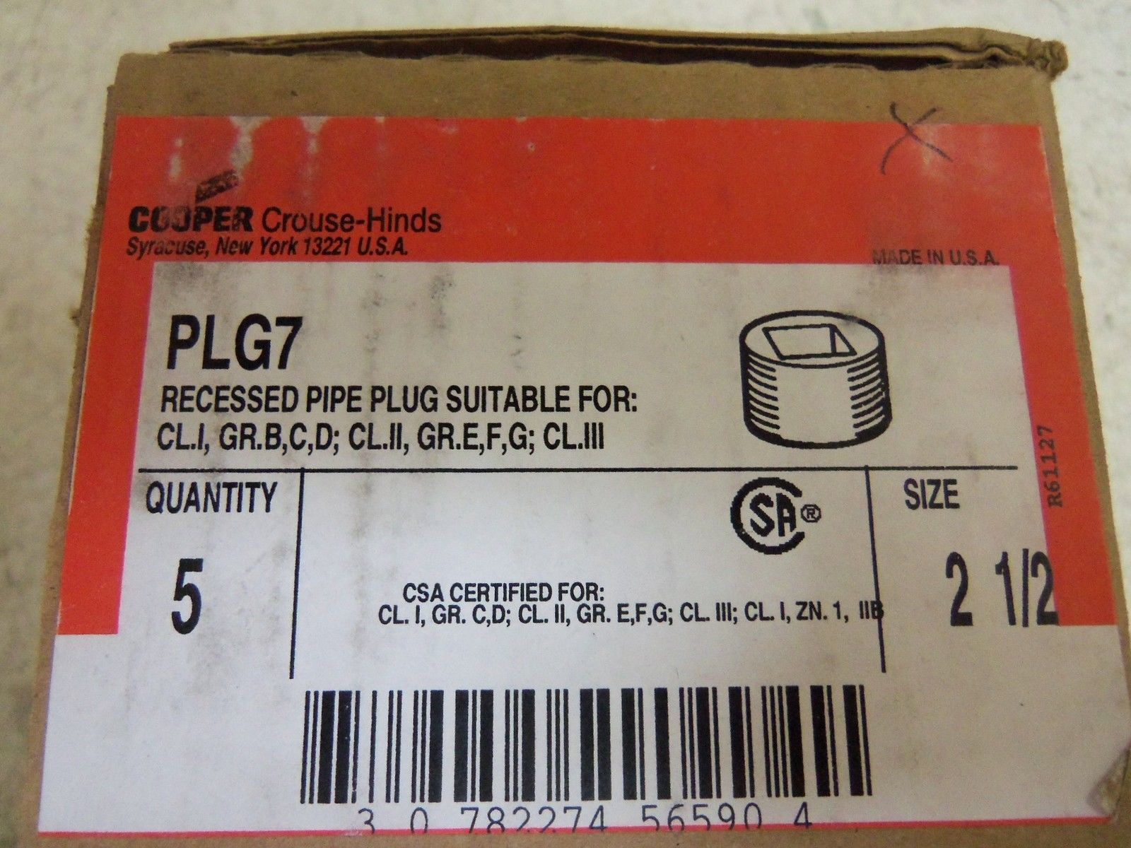 LOT OF 5 CROUSE-HINDS PLG7 PLUG NSMP