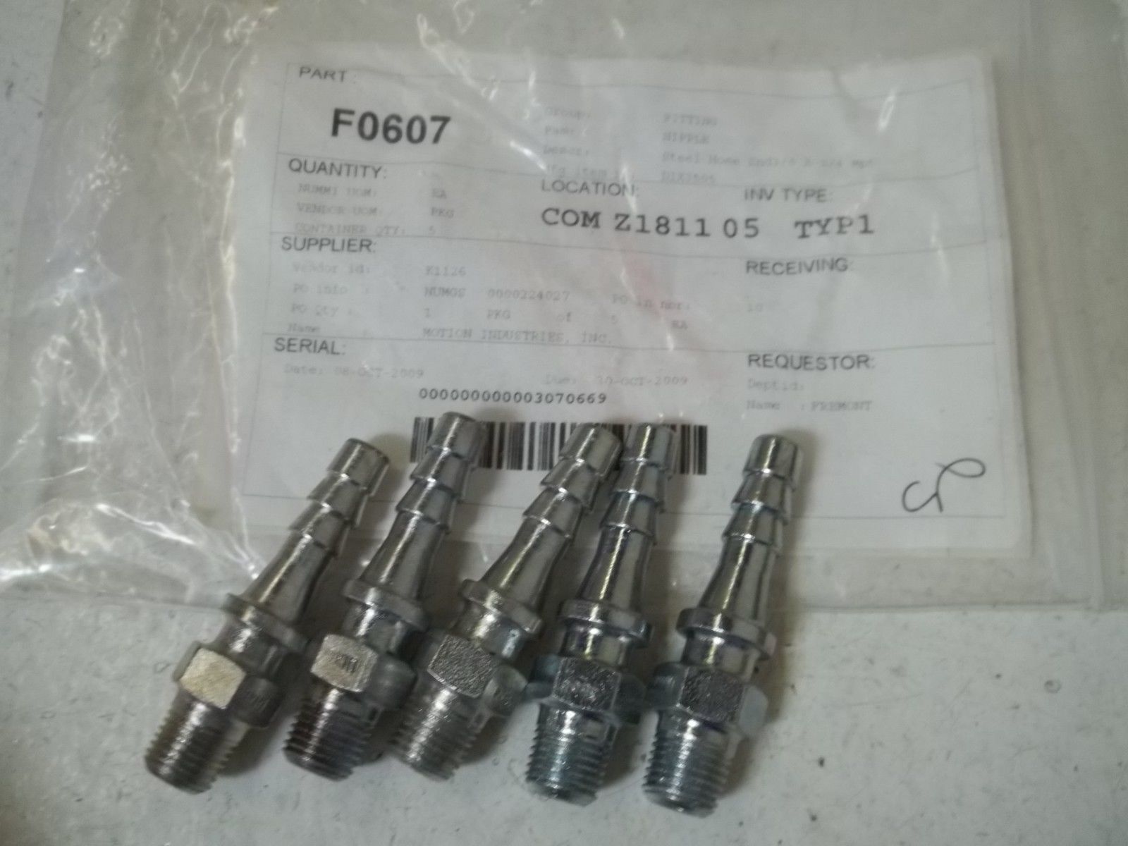 LOT OF 5 DIX3505 STEEL HOSE END 3/8" X 1/4" MPT NSNP