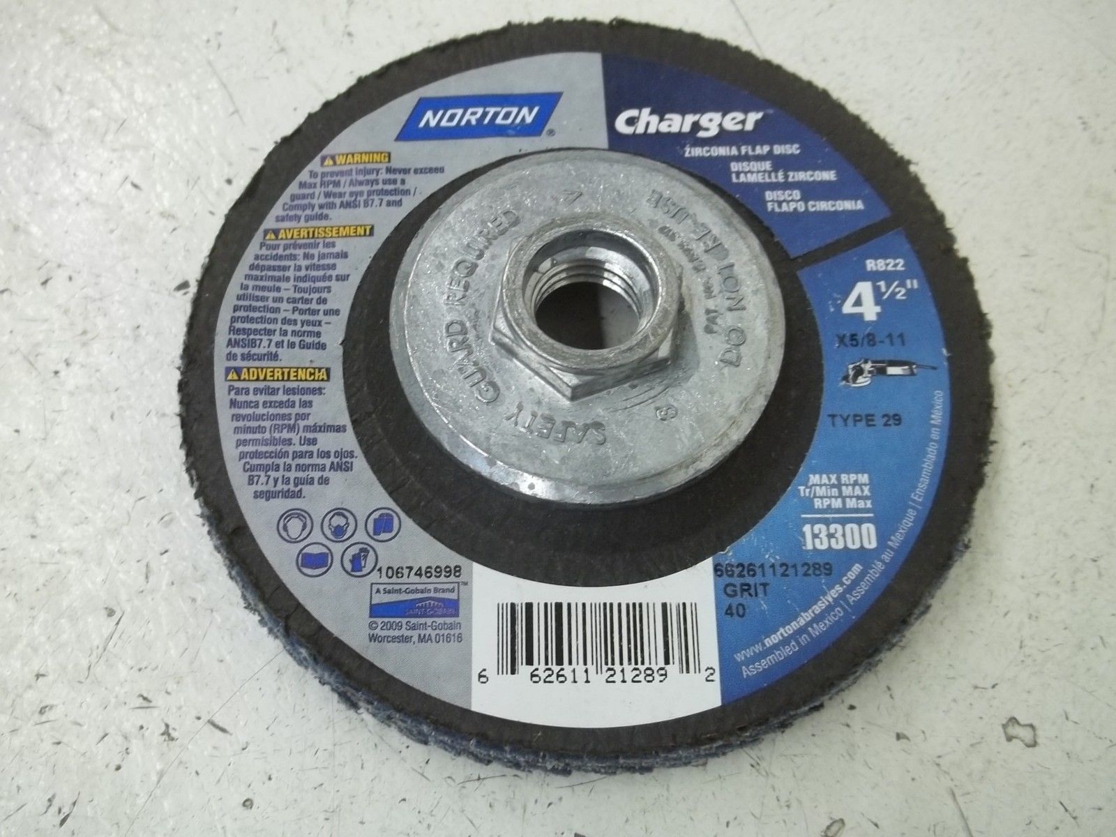LOT OF 5 NORTON 21289 4-1/2"X5/8-11 FLAP DISC NSMP
