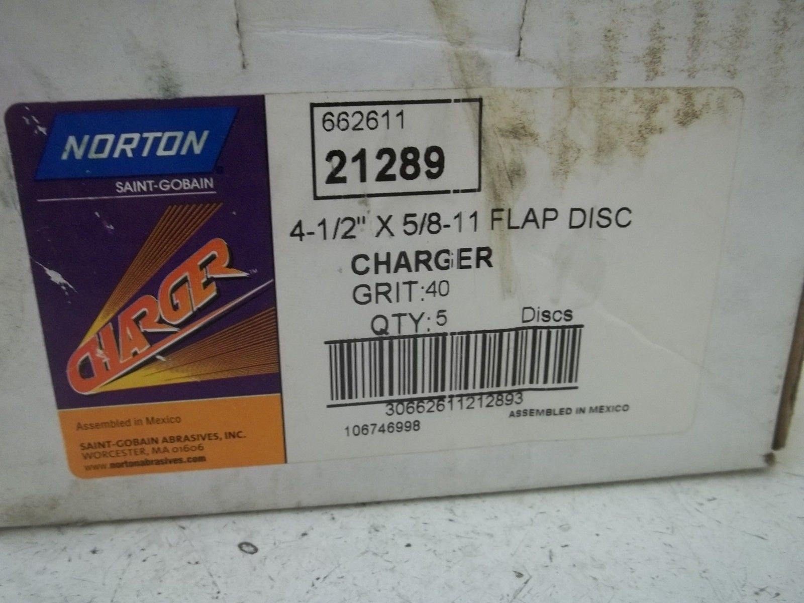 LOT OF 5 NORTON 21289 4-1/2"X5/8-11 FLAP DISC NSMP