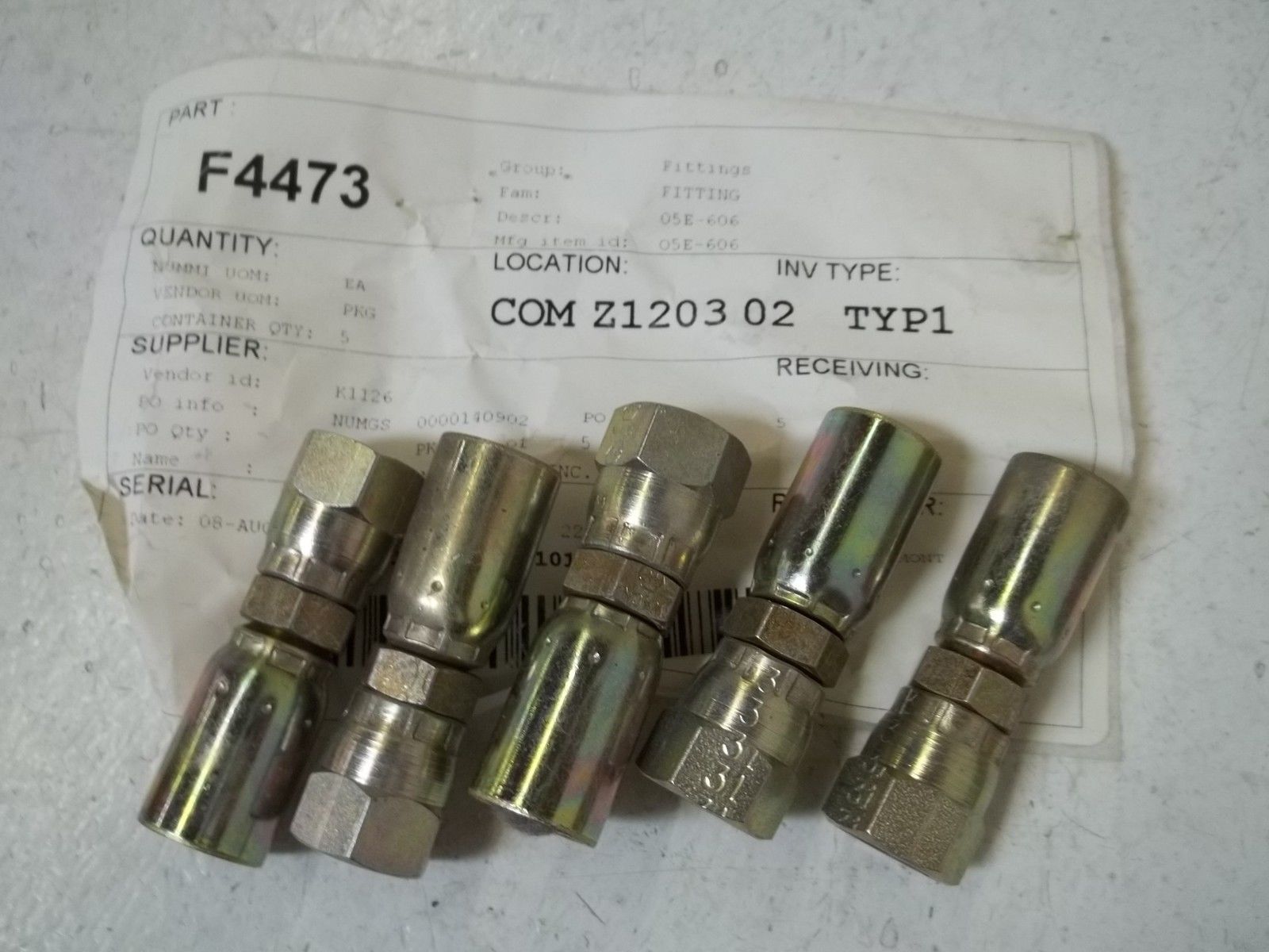 LOT OF 5 O5E-606 FITTINGS UNMP