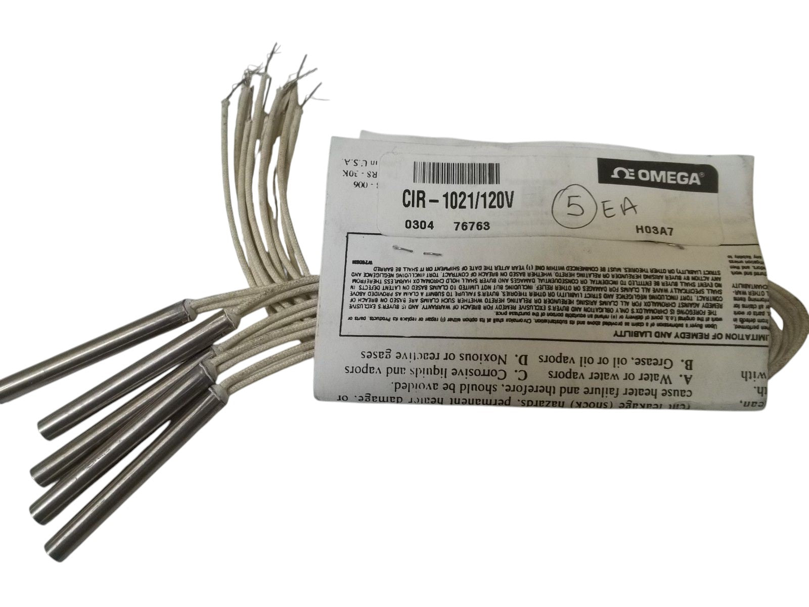 LOT OF 5 OMEGA CIR-1021/120V CARTRIDGE HEATER 100W UNMP