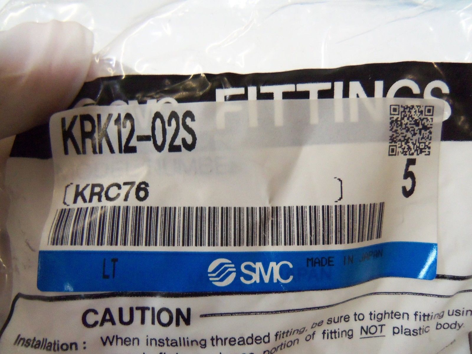 LOT OF 5 SMC FITTINGS KRK12-02S NSMP