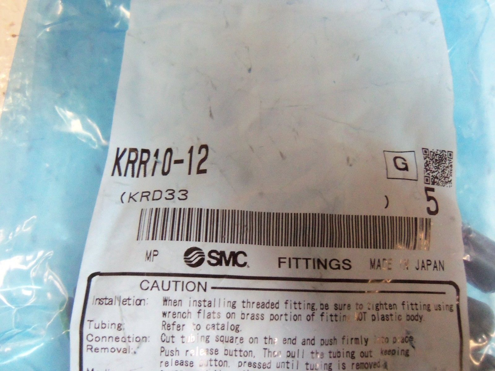 LOT OF 5 SMC FITTINGS KRR10-12 NSMP