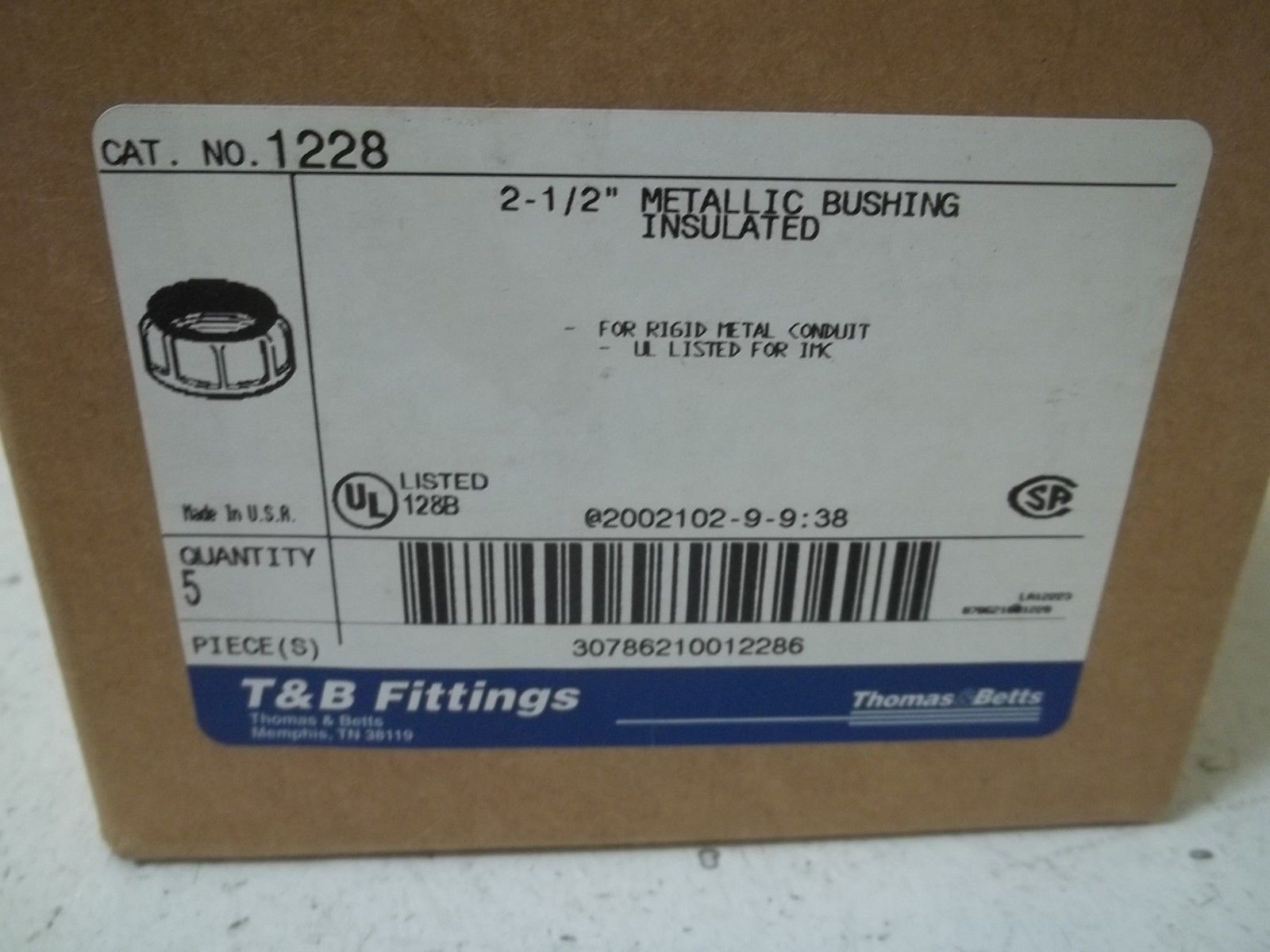 LOT OF 5 THOMAS & BETTS 1228 2-1/2" METALLIC BUSHING INSULATED NSMP