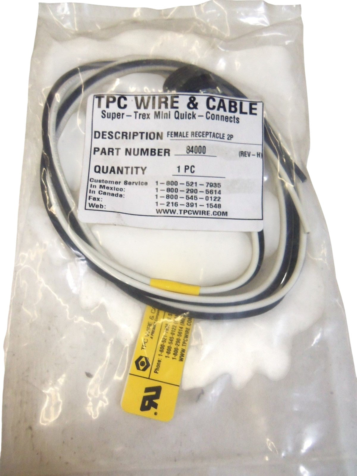 LOT OF 5 TPC WIRE & CABLE 84000 FEMALE RECEPTACLE 2P NSMP