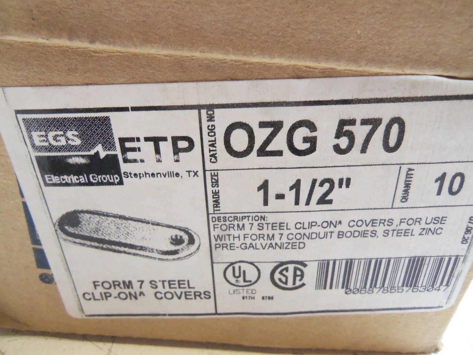 LOT OF 6 EGS OZG-570 1 1/2" STEEL CLIP-ON COVERS NSMP