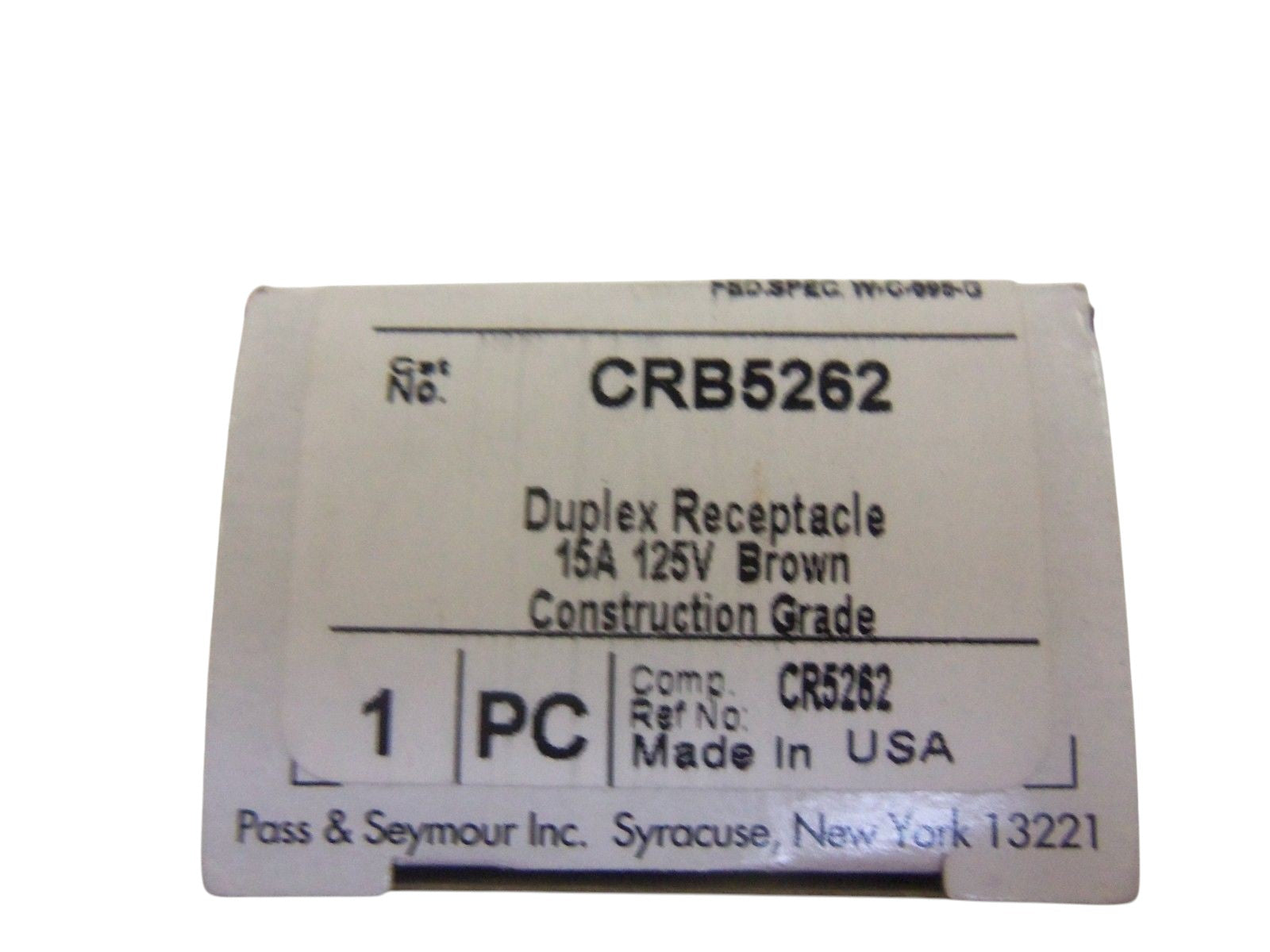 PASS & SEYMOUR LEGRAND CRB5262 DUPLEX RECEPTACLE  NSMP