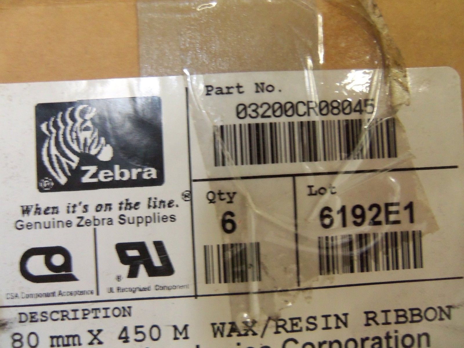 LOT OF 6 ZEBRA 03200CR08045 PERFORMANCE WAX-RESIN RIBBON NSMP