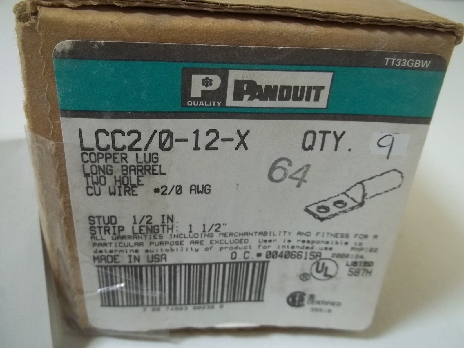 LOT OF 9 PANDUIT LCC2/0-12-X NSMP