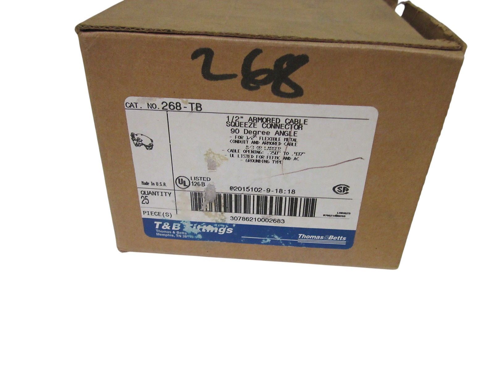 LOT OF 9 THOMAS & BETTS 268-TB ARMORED CABLE SQUEEZE CONNECTOR  NSMP
