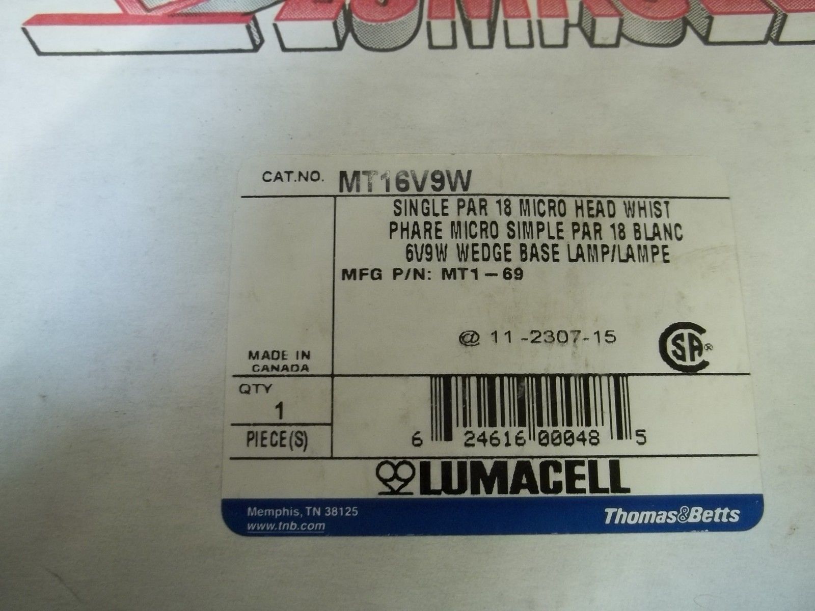 LUMACELL MT16V9W MICRO HEAD WHIST AND WEDGE BASE LAMP NSMP