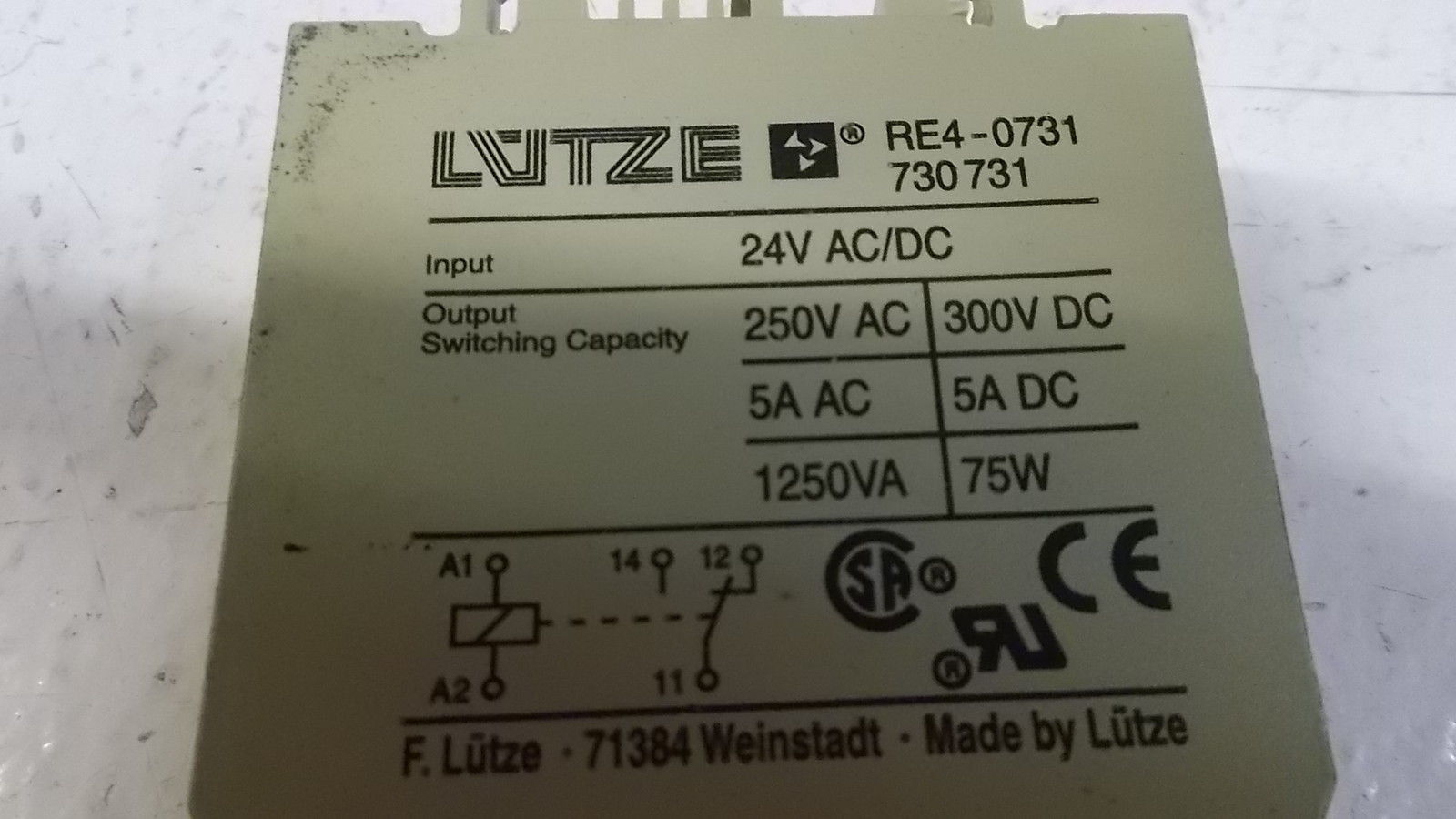 LUTZE RE4-0731 730731 RELAY *USED*