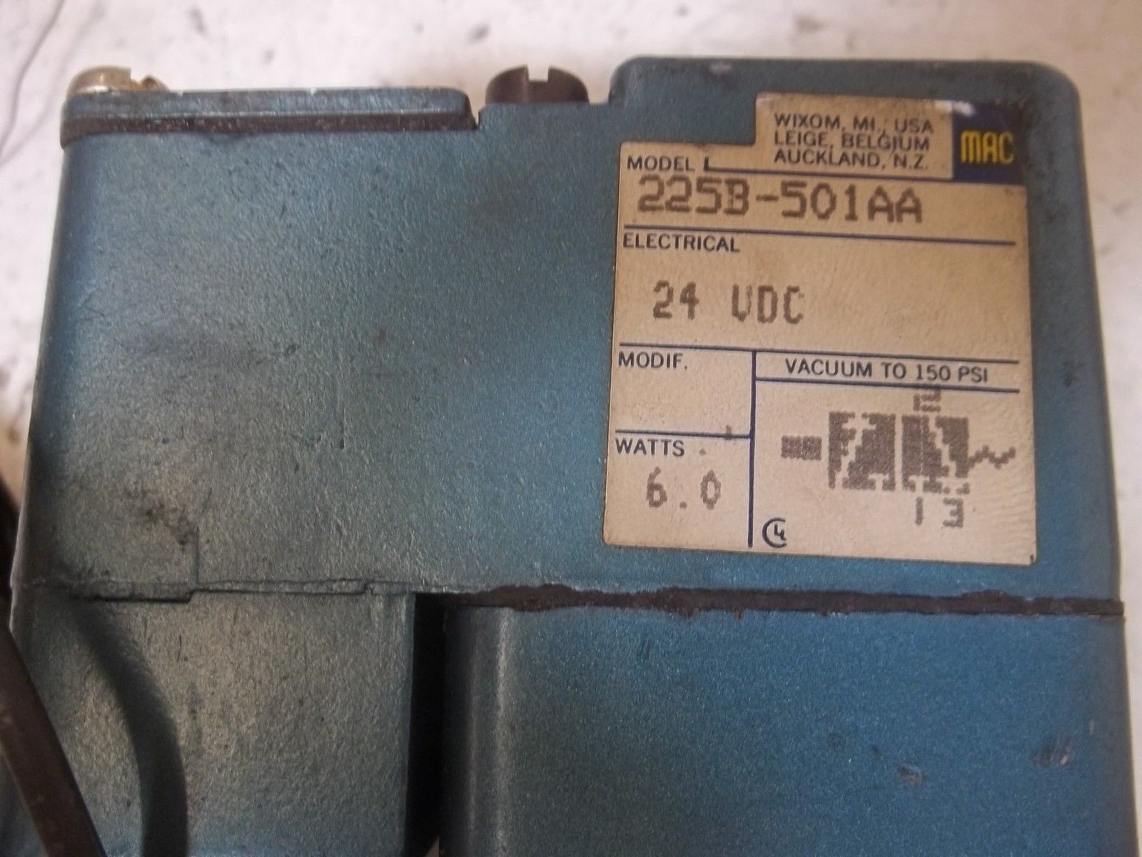 MAC 225B-501AA SOLENOID VALVE UNMP