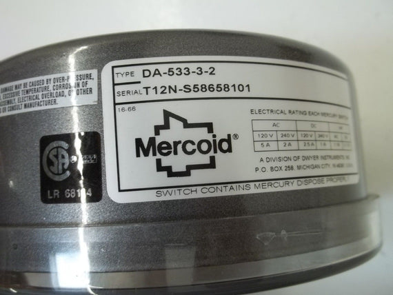 MERCOID CONTROL DA-533-3-2 PRESSURE SWITCH *USED*