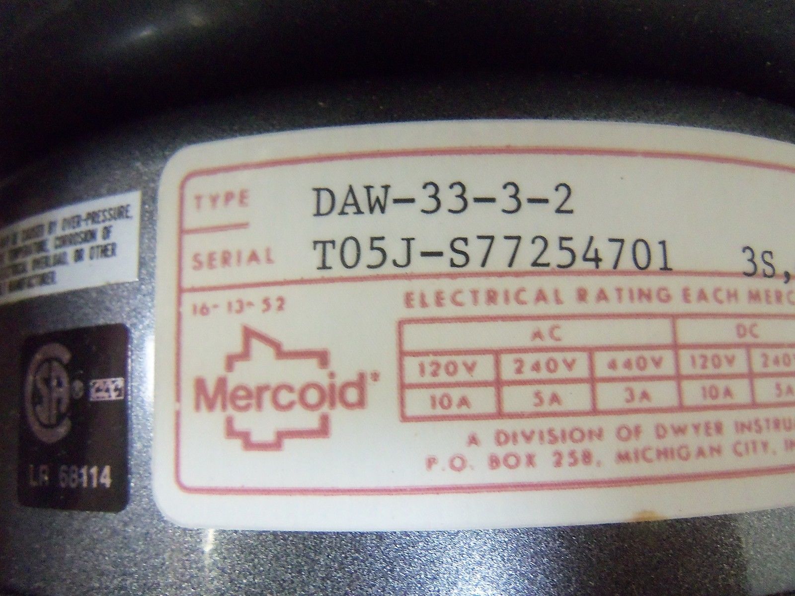 MERCOID CONTROL DAW-33-3-2 NSMP