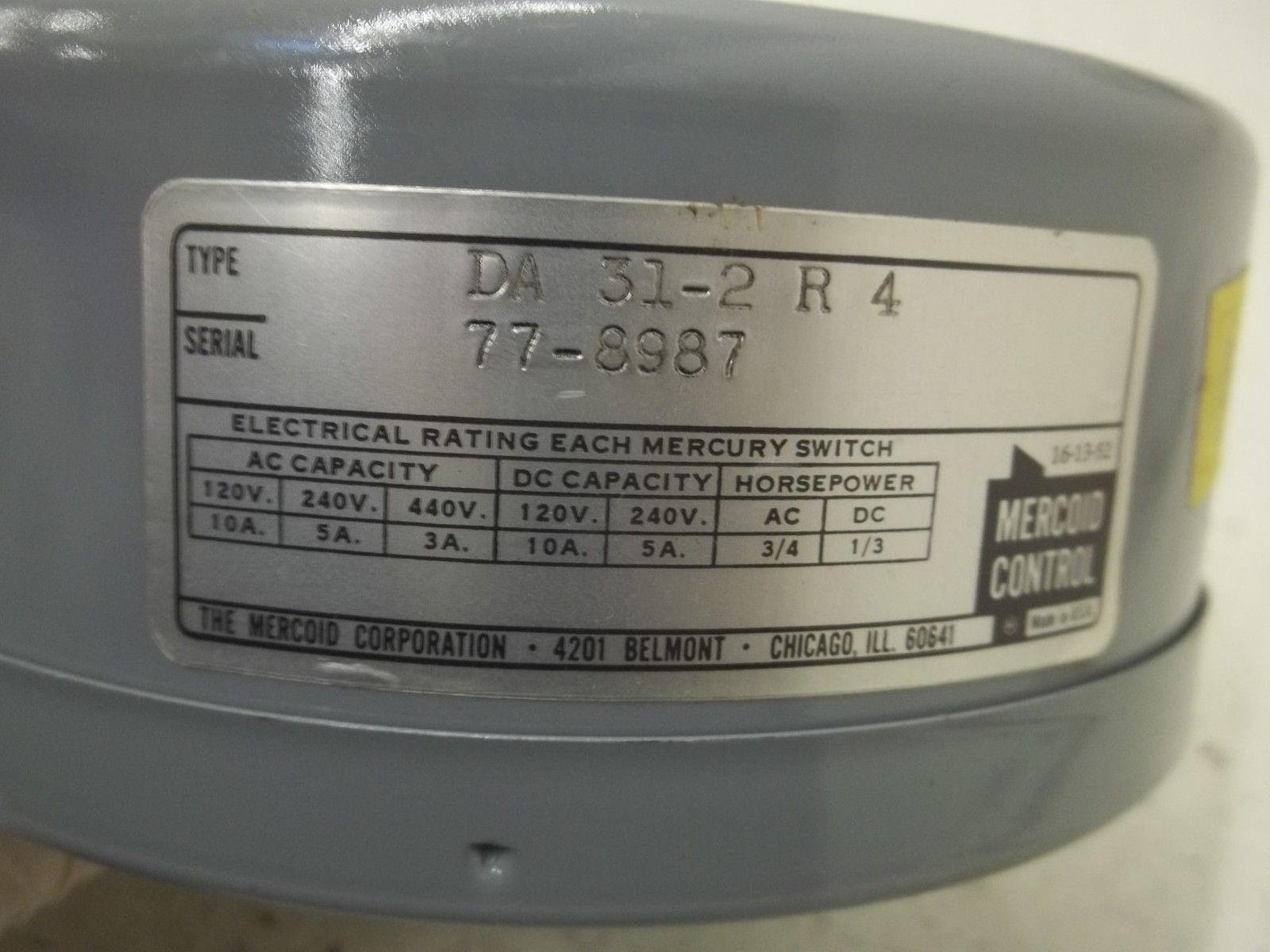 MERCOID CONTROLS DA31-2 R4 PRESSURE SWITCH NSMP
