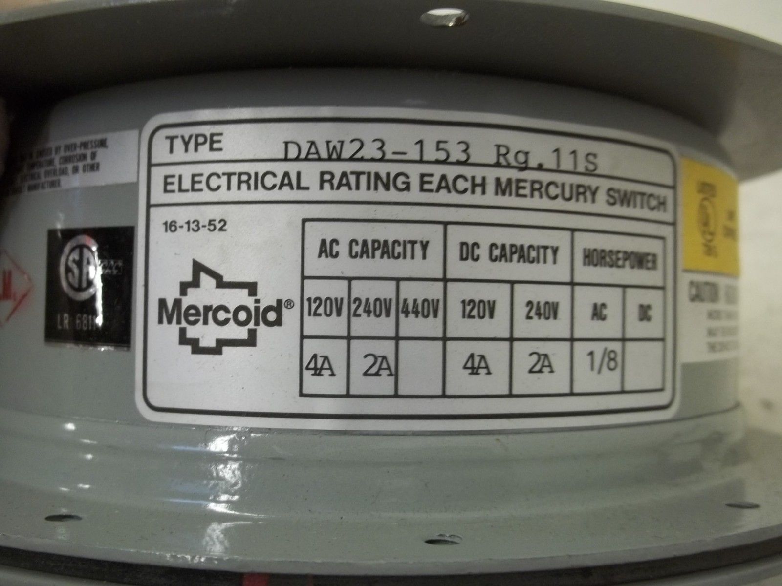 MERCOID CONTROLS DAW23-153-RG11S PRESSURE SWITCH NSMP