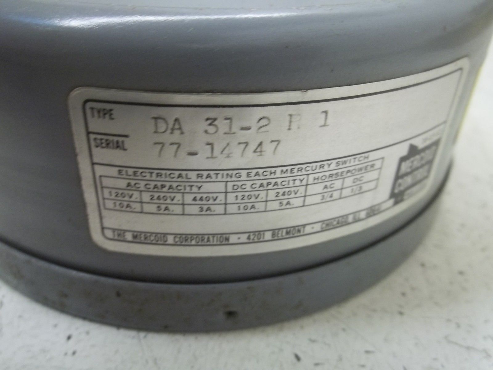 MERCOID DA31-2-RG1 PRESSURE SWITCH NSMP