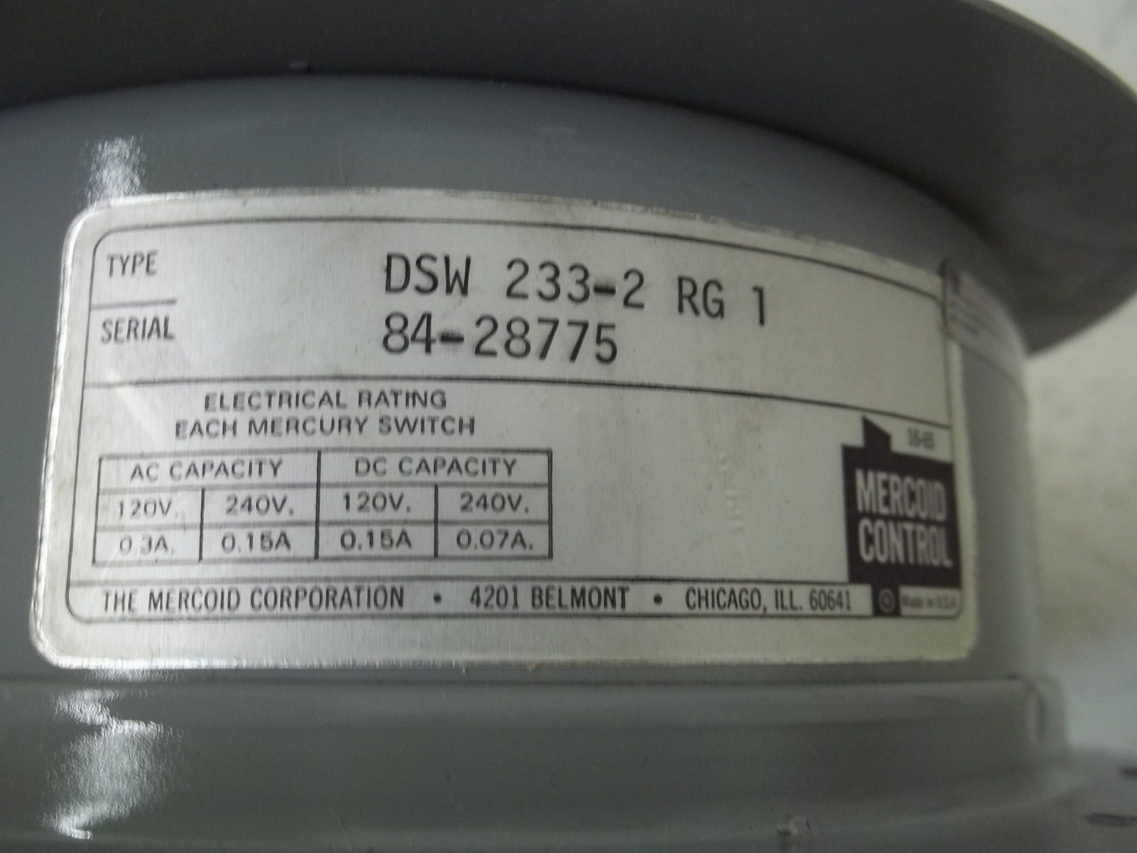 MERCOID DSW233-2RG1 PRESSURE SWITCH (AS PICTURED) NSMP