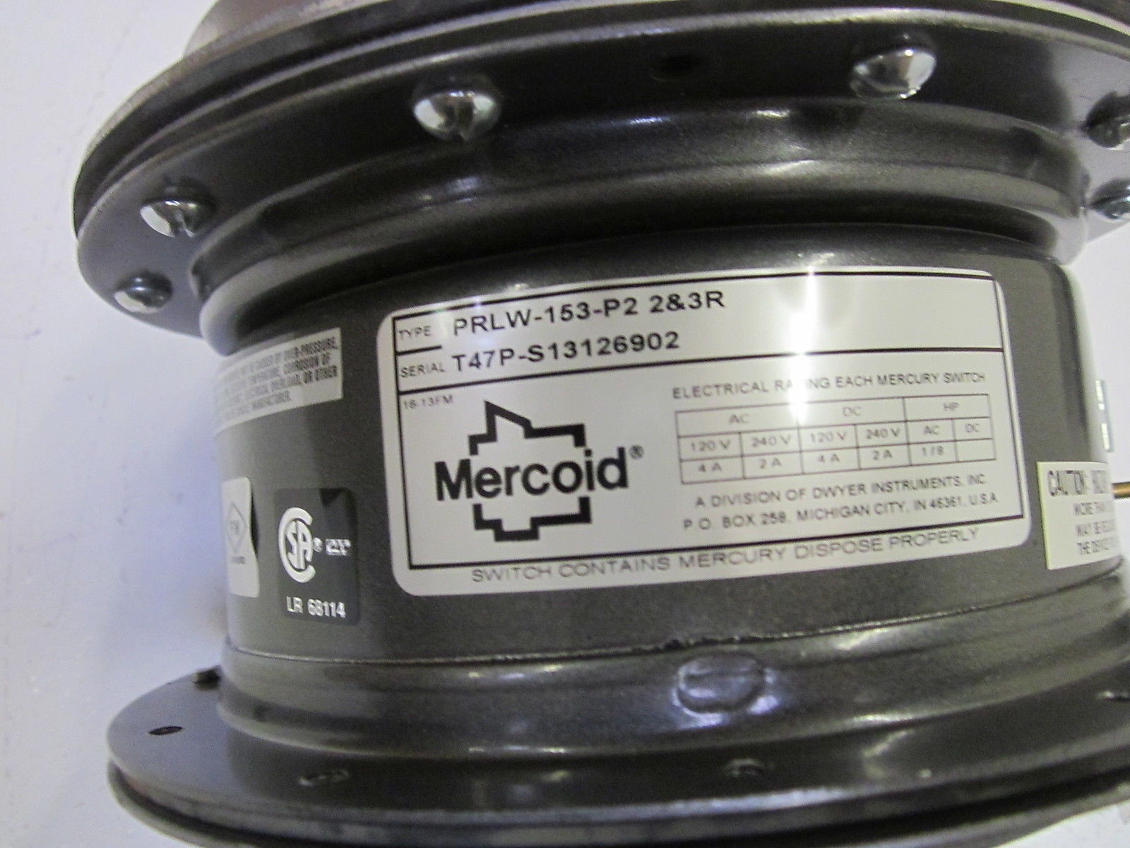 MERCOID PRLW-153-P2 2&3R PRESSURE SWITCH UNMP