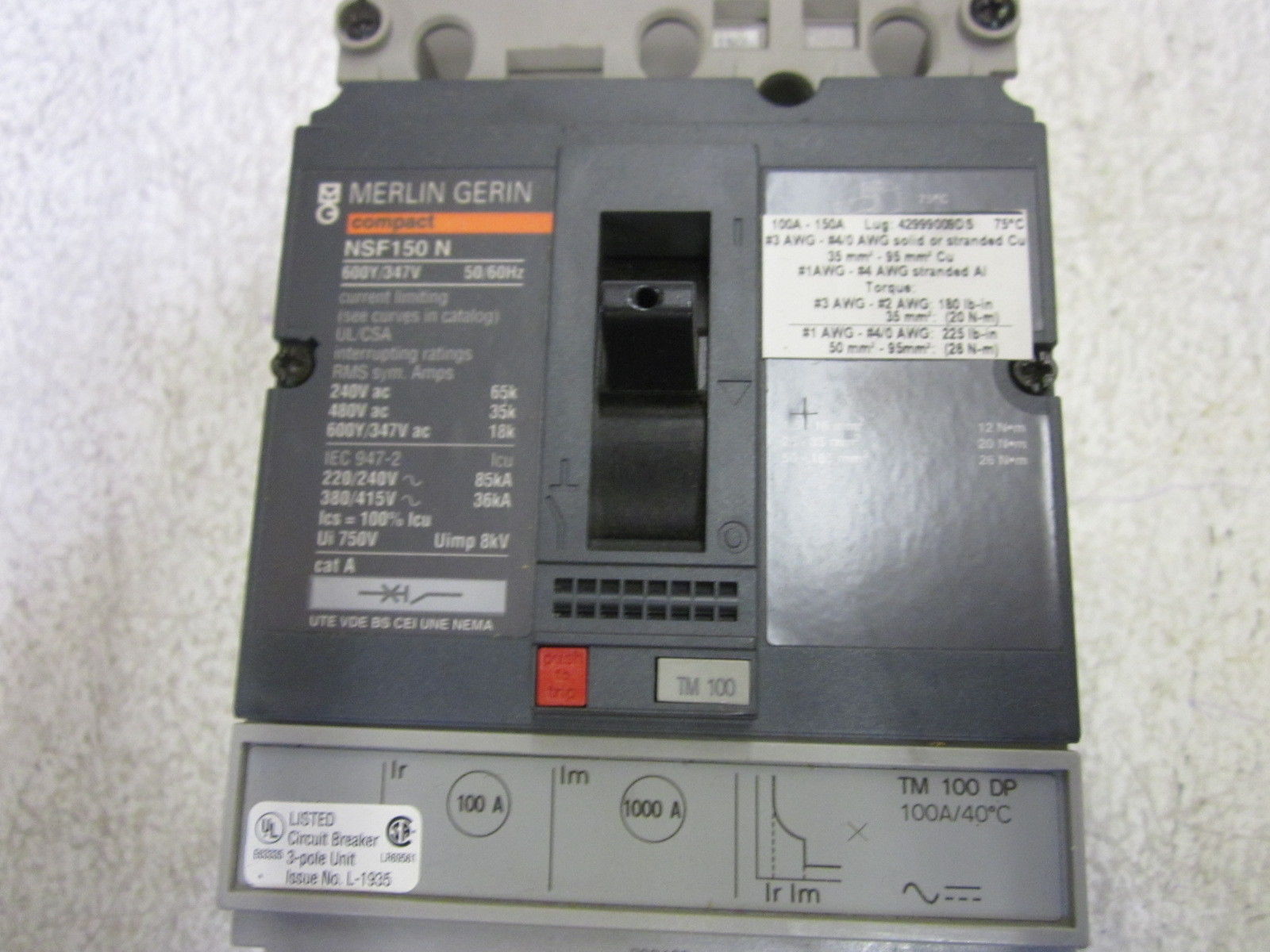 MERLIN GERIN NSF150 N 600Y/347V CIRCUIT BREAKER NSNP
