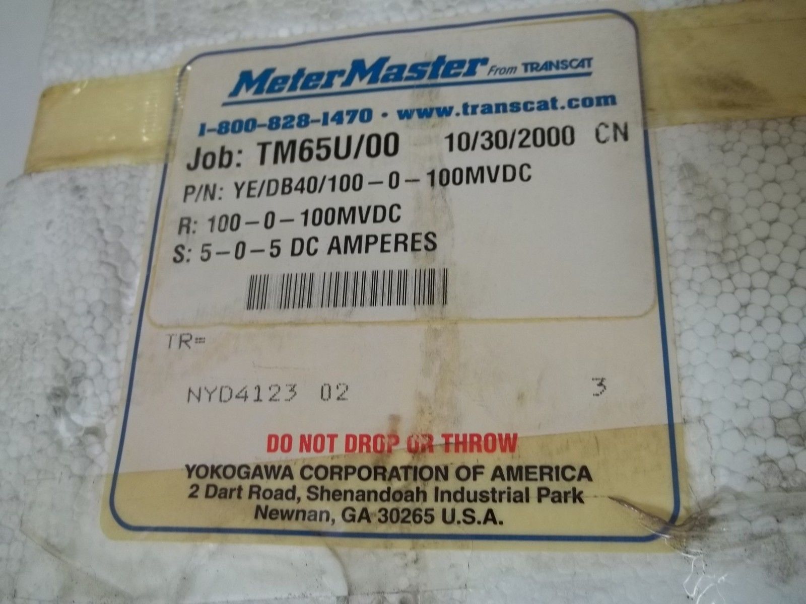 METER MASTER YE/DB40/100-0-100MVDC PANEL METER 5-0-5 NSNP N A BOX
