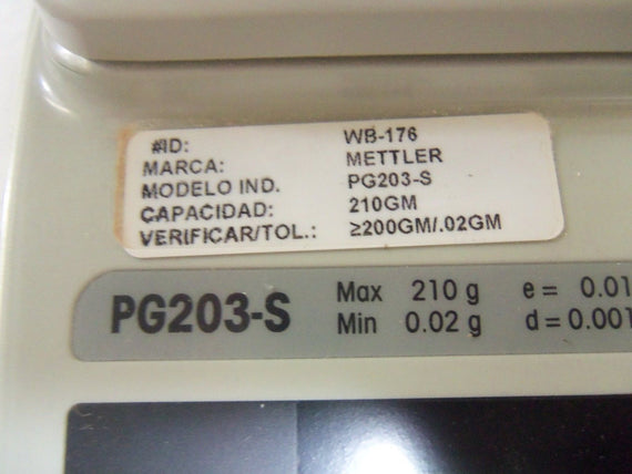 METTLER TOLEDO PG203-S ANALYTICAL BALANCE SCALE *USED*