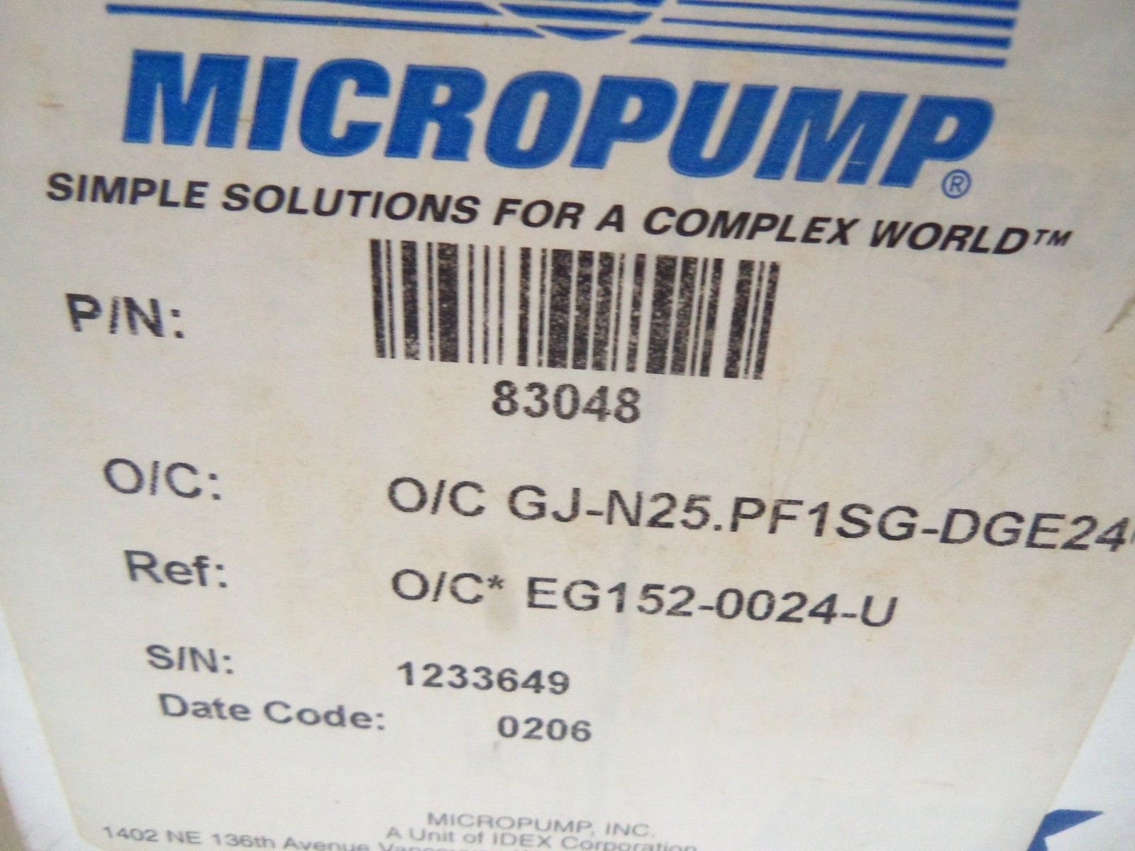 MICROPUMP 83048-0206 NSMP