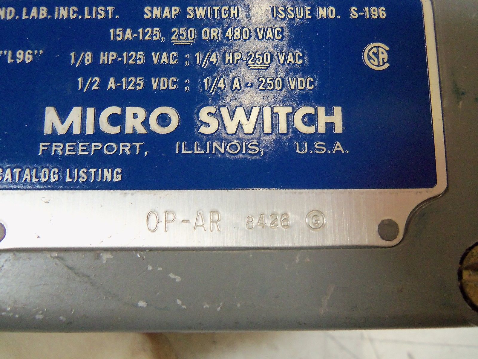 MICRO SWITCH 0P-AR UNMP