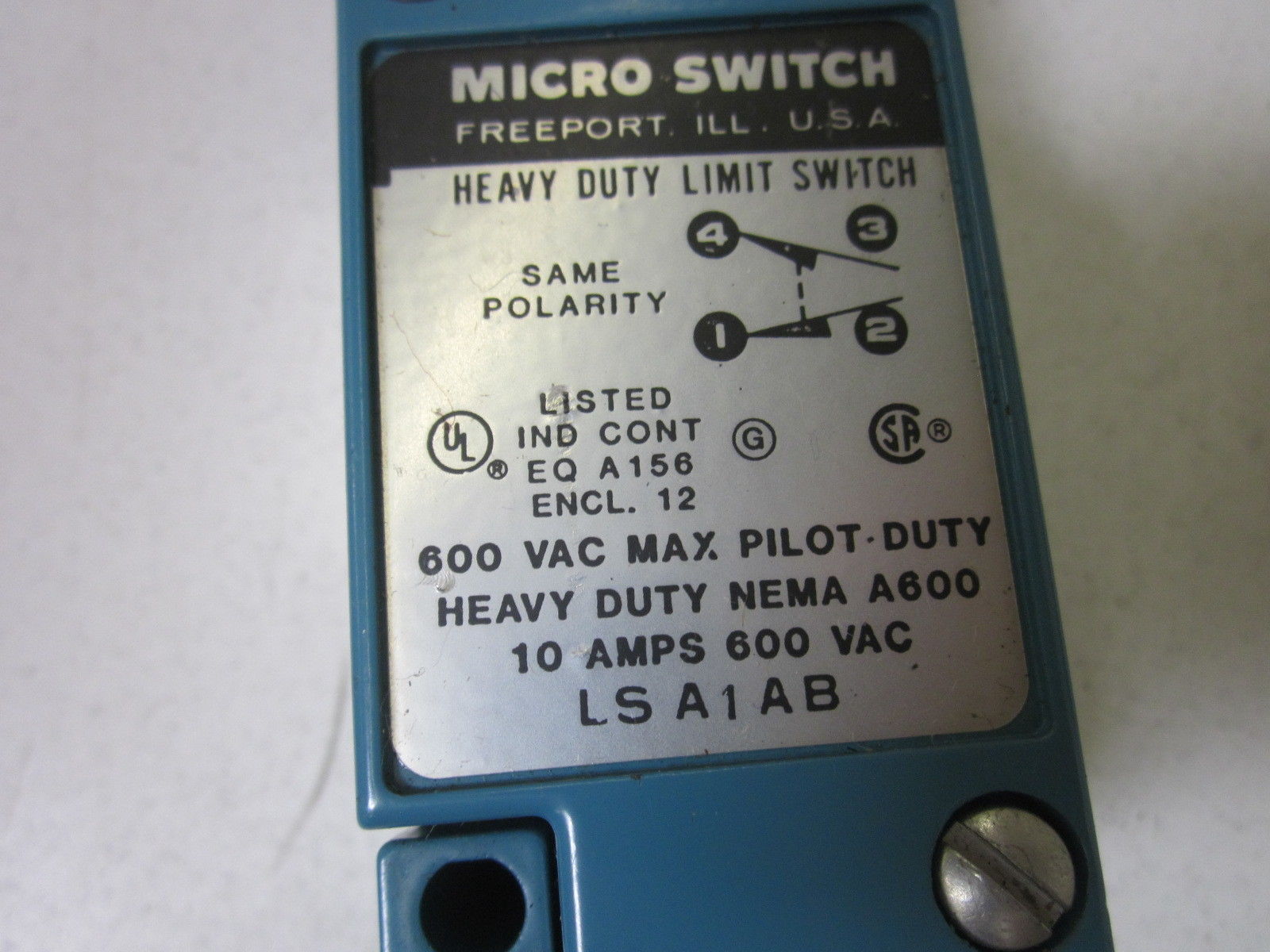 MICRO SWITCH LSA1AB LIMIT SWITCH UNMP
