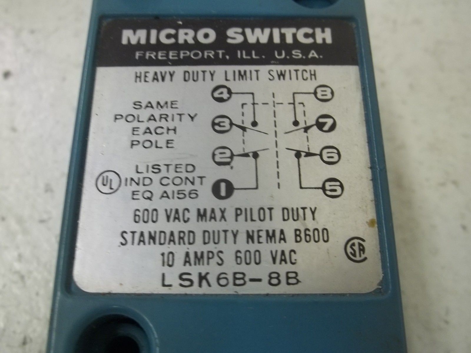 MICRO SWITCH LSK6B-8B LIMIT SWITCH (BODY ONLY)UNMP