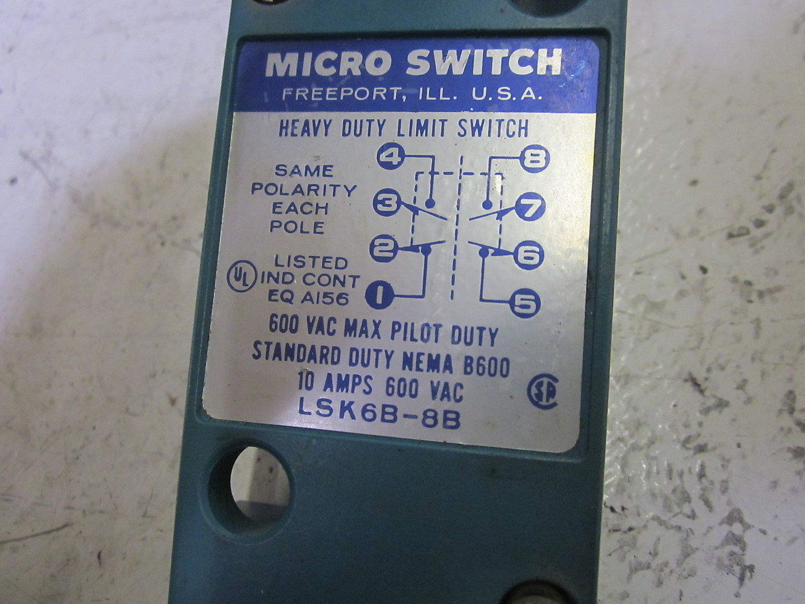 MICRO SWITCH LSK6B-8B LIMIT SWITCH (AS PICTURED) UNMP