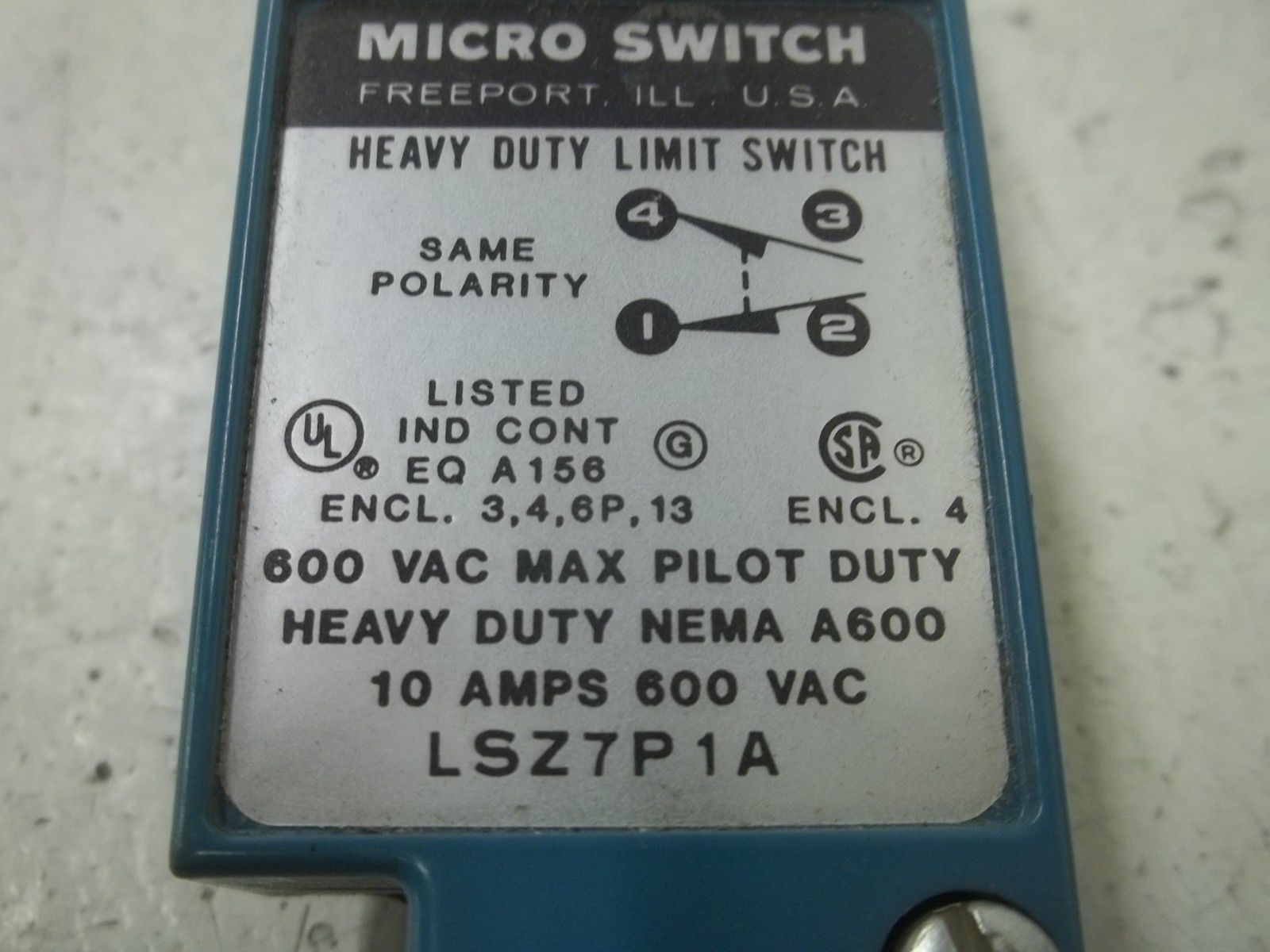 MICRO SWITCH LSZ7P1A LIMIT SWITCH (BODY ONLY) UNMP