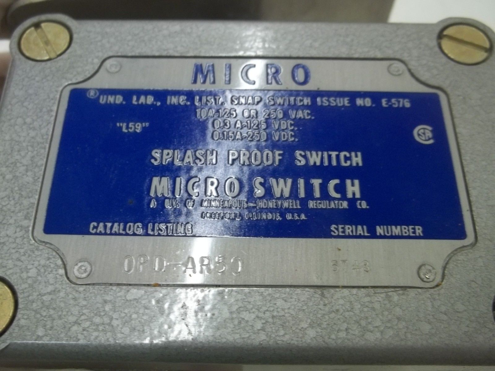 MICRO SWITCH OPD-AR50 SPLASH PROOF SWITCH (GREY) NSNP