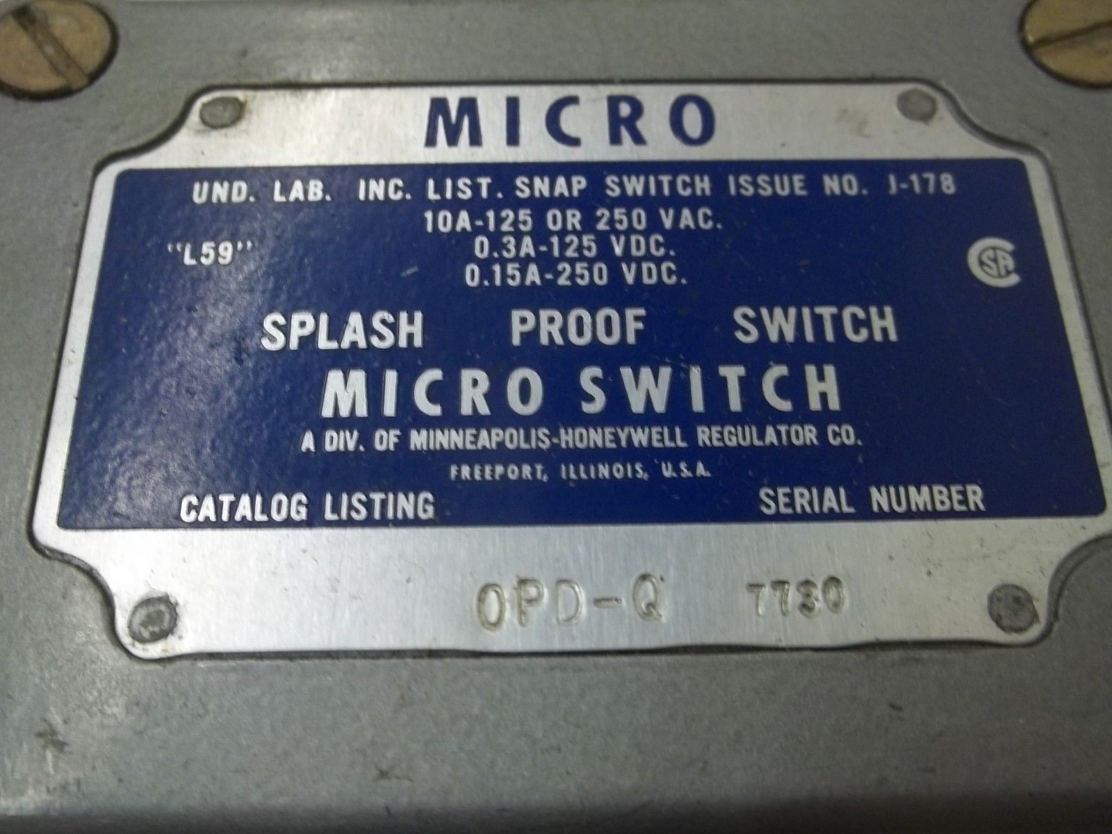 MICROSWITCH OPD-Q SPLASH PROOF LIMIT SWITCH UNMP