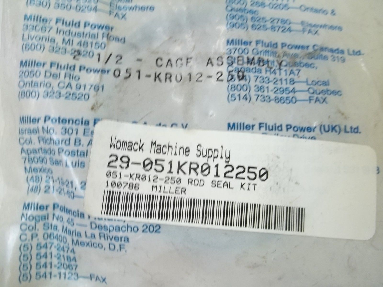MILLER 051-KR012-250 ROD SEAL KIT NSMP