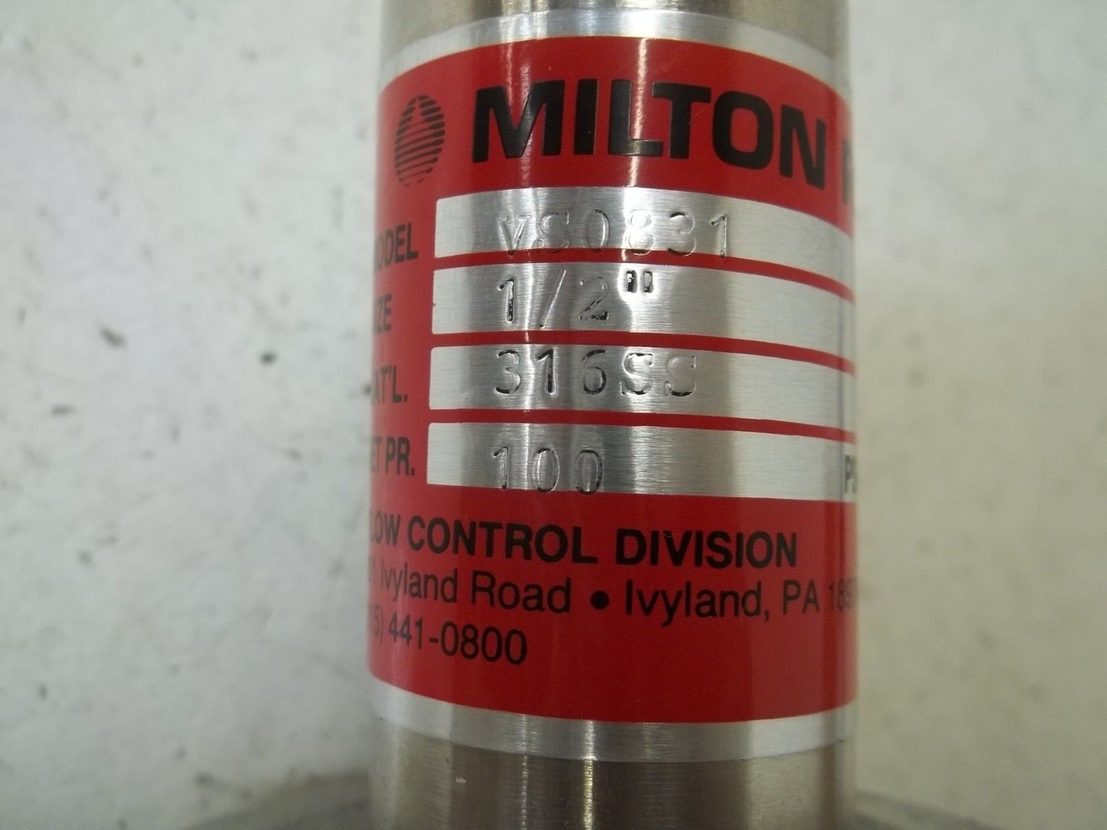 MILTRON ROY VS0831 SAFETY PRESSURE RELIEF VALVE 1/2" UNMP