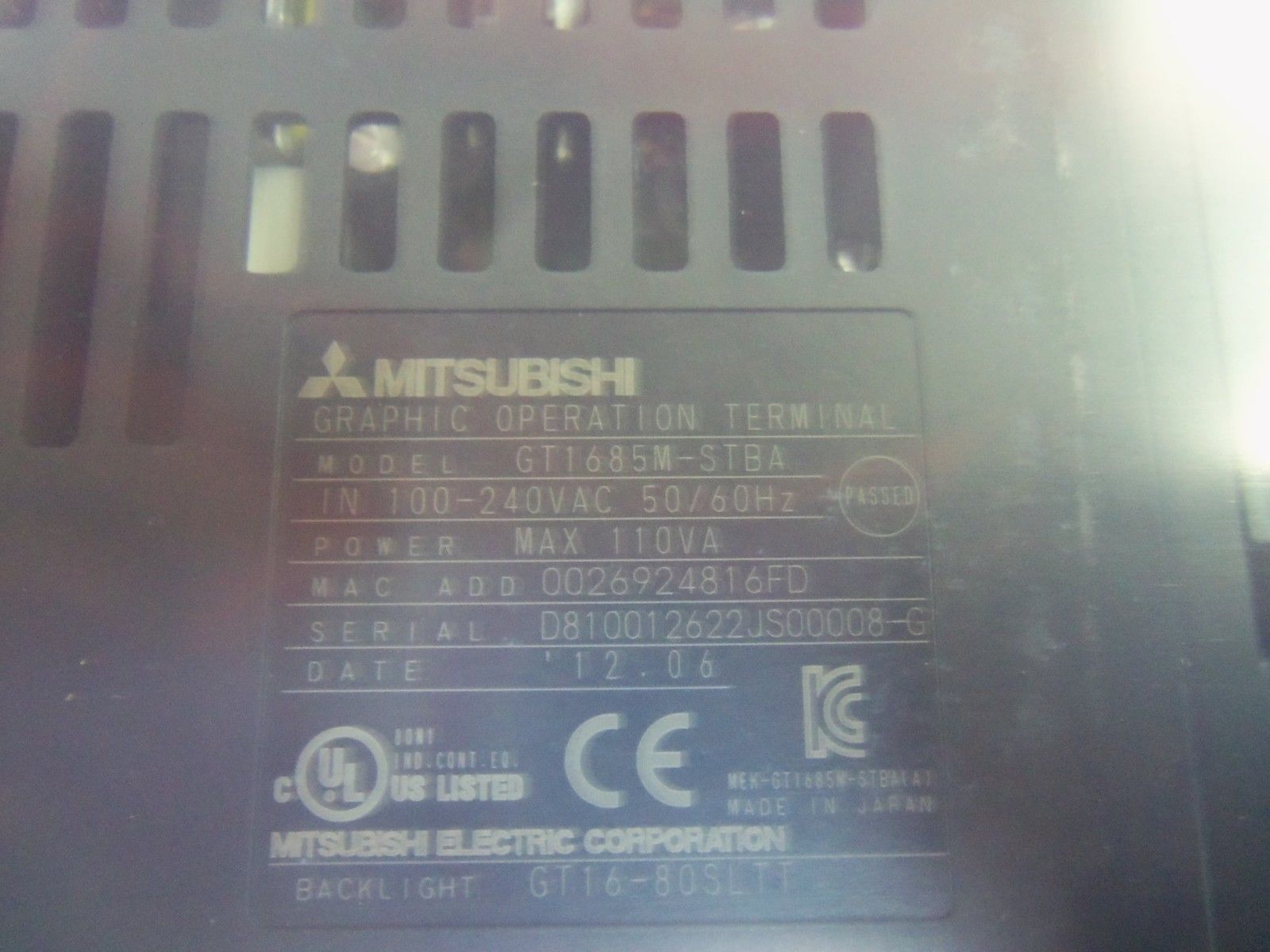 MITSUBISHI GT1685M-STBA TOUCH SCREEN NSMP