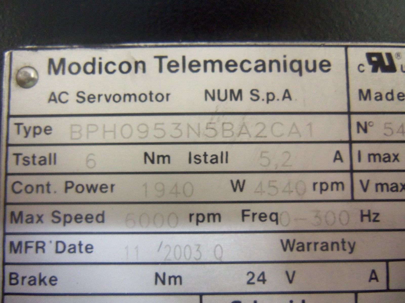MODICON BPH0953N5BA2CA1 SERVO MOTOR NSNP