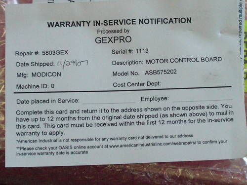 MODICON MOTOR CONTROL BOARD ASB575202 UNMP