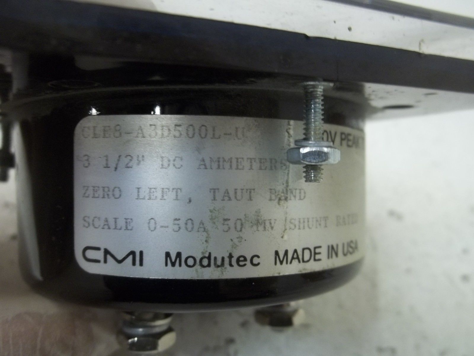 MODUTEC CLE8-A3D500L-U METER PANEL 0-50 3-1/2" DC AMPERES UNMP